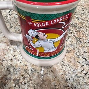 Polar Express Ceramic Mug with Red and Cream Design